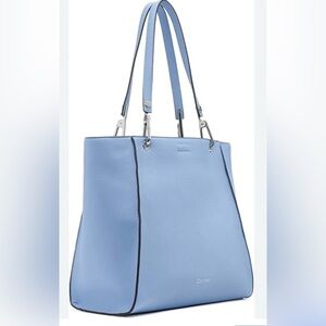 Calvin Klein Vegan Pebbled Leather Reyna North/South Tote. Periwinkle blue.